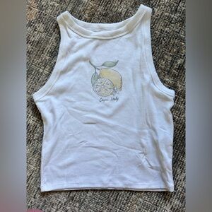 Hollister White Ribbed Tank Top with Lemon & Italy details